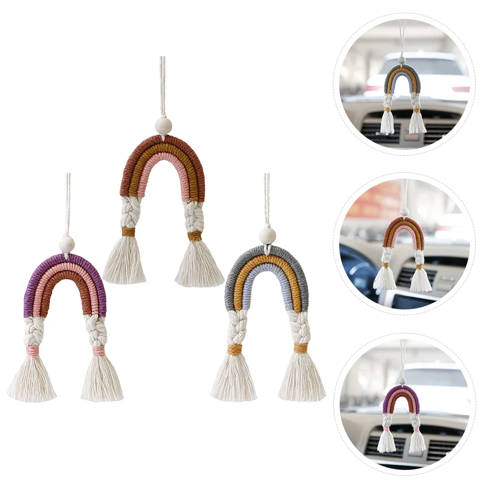 

3pcs Creative Fashion Decorative Car Rainbow Charms Car Hanging Ornament Hand-woven Car Pendant