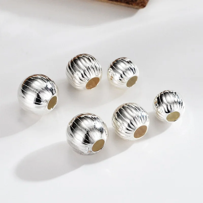 3/4/5/6/8MM 925 Sterling Silver Watermelon Striped Beads Loose Spacer Beads For Bracelet Necklace Accessories Jewelry Making DIY