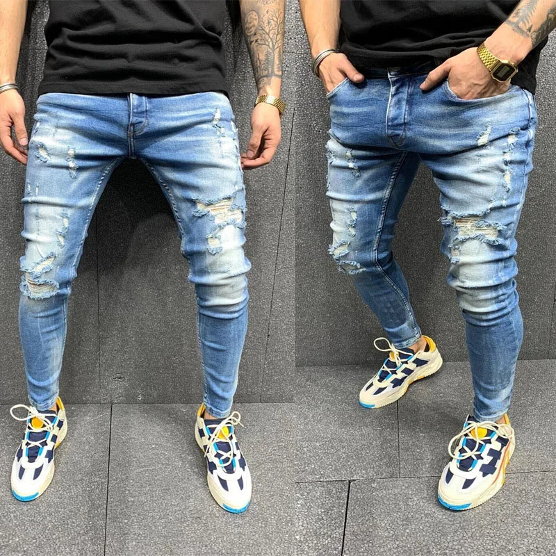

High-quality Men's Frayed Feet Stretch Jeans Skinny Jeans Men's New