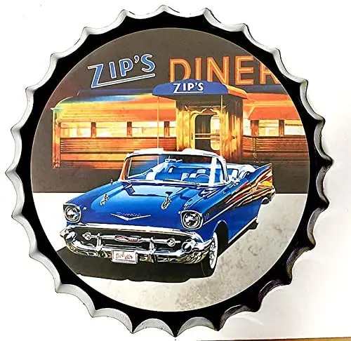 

Royal Tin Sign Bottle Cap Metal Tin Sign Vintage Car Garage Diameter 13.8 inches, Round Metal Signs for Home and Kitchen Bar