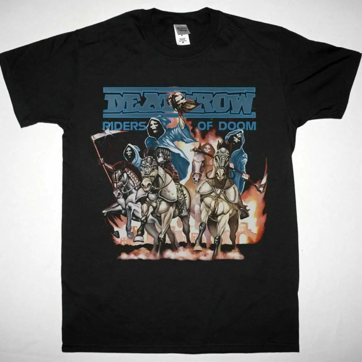 

DEATHROW RIDERS OF DOOM 1986 BLACK T SHIRT THRASH PROTECTOR LIVING DEATH