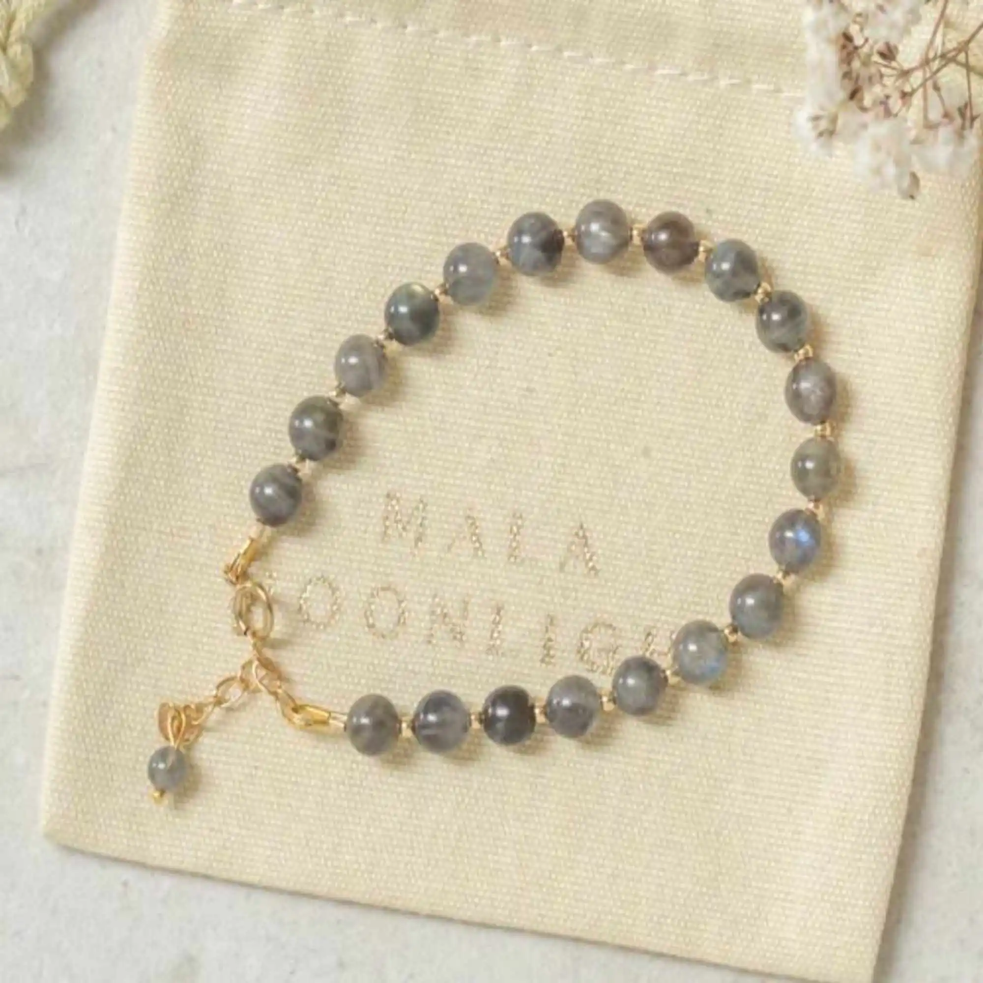 

Natural 6mm Labradorite gemstone beads 14k Gold filled bracelet Lucky Bohemia Chic All Saints' Day Yoga Dark Matter Calming