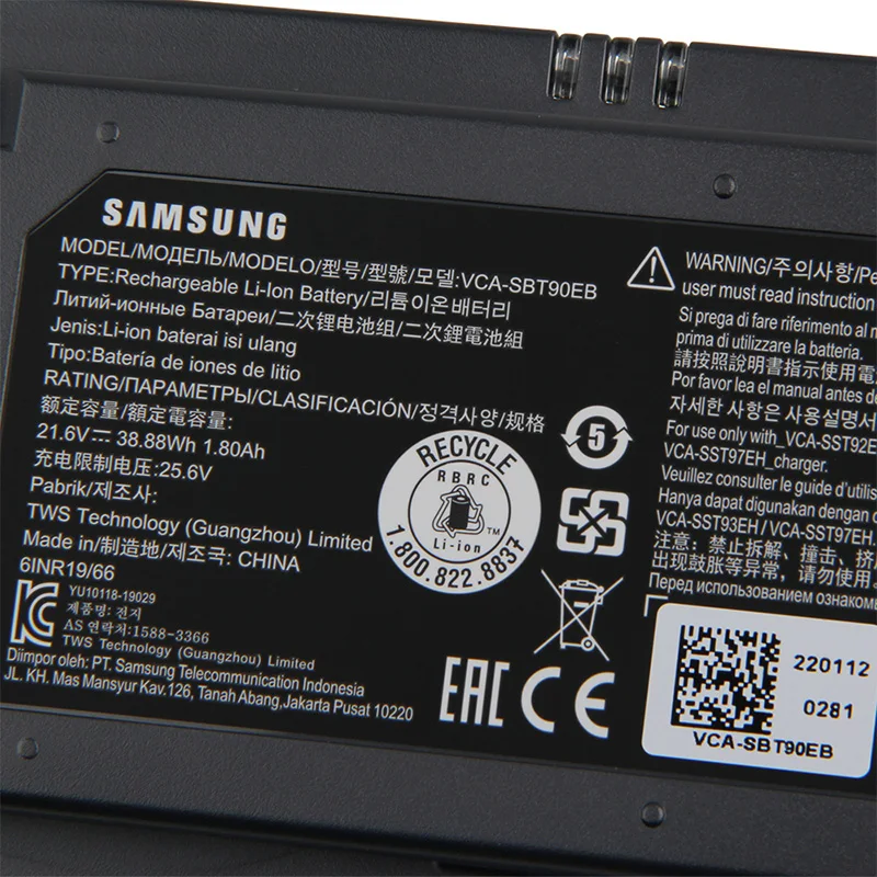 Samsung Original Battery VCA-SBT90 VCA-SBT90E VCA-SBT90EB For Samsung Jet 70 Pet Jet 90 and Jet 75 Stick Vacuum Battery