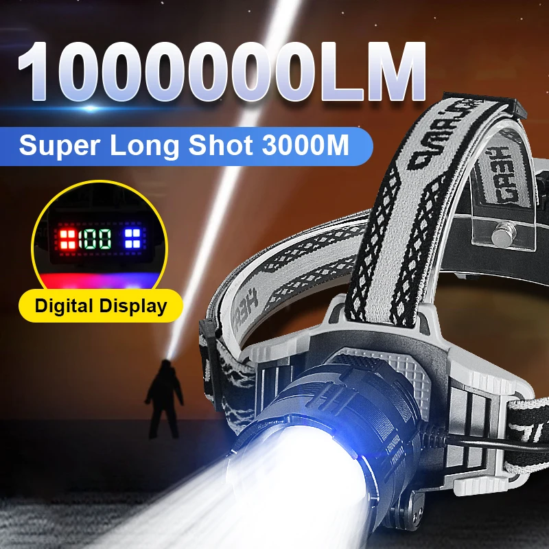 

Most Powerful Headlamp High Power LED Rechargeable USB Head Flashlight Super Bright Long Shot Zoom Headlight Fishing Headlights