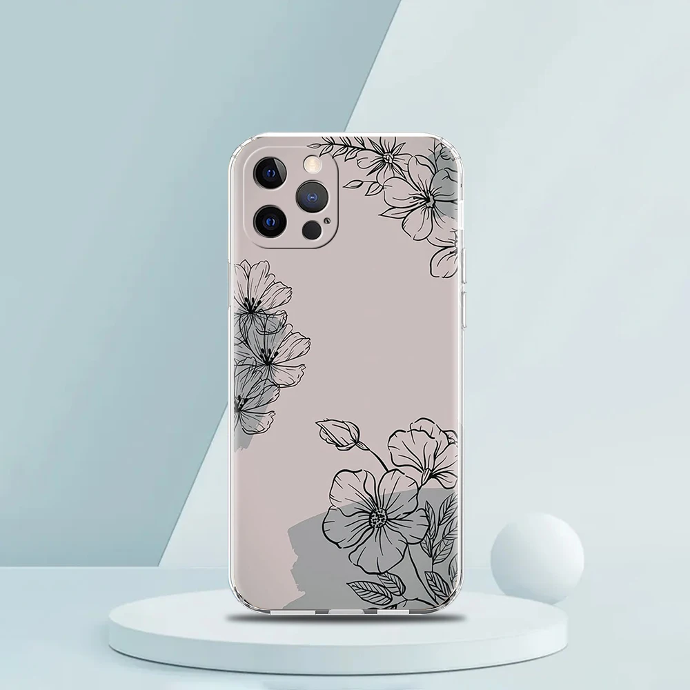 Line Art Sketch Flower Girl Transparent Silicon Phone Case For iPhone 14 13 12 11 Pro Max 8 7 Plus X XS Max XR SE 2020 Bag Shell