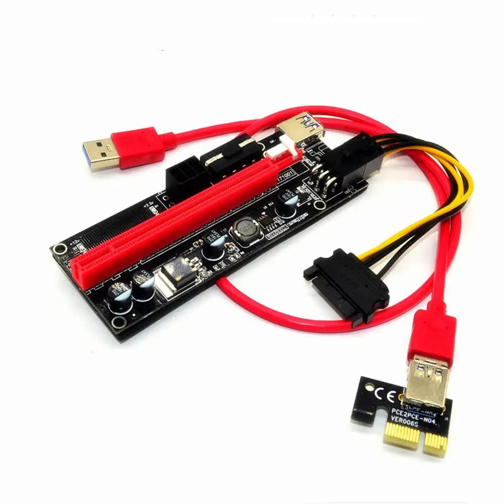 

0.6M 1M VER009s PCI-E 1X to 16X Riser Card PCIE Extender Adapter Card SATA to 6Pin Power Cord USB 3.0 Cable for Graphics Card