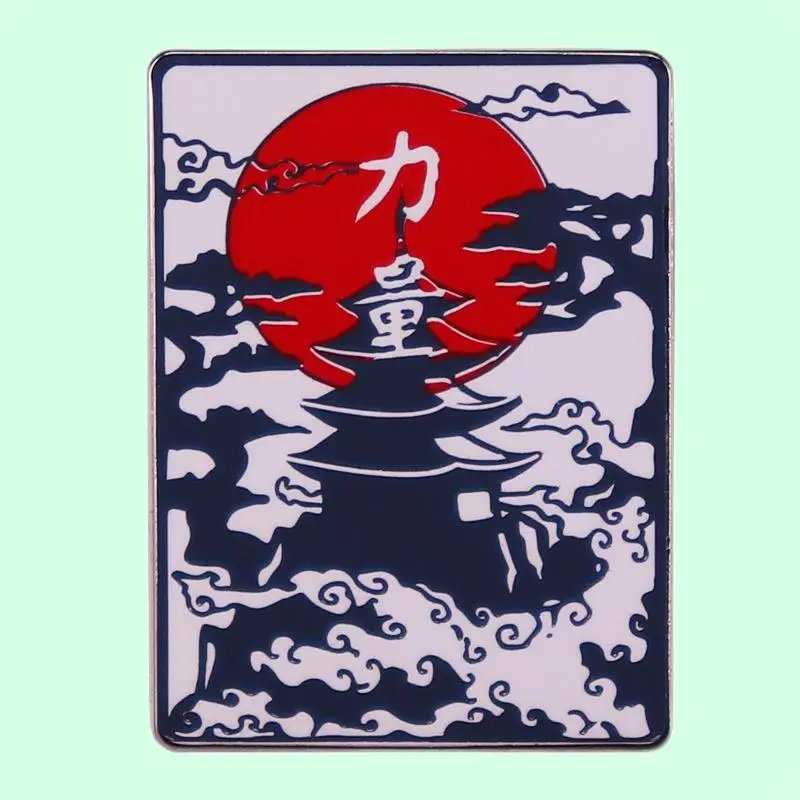 

Japanese Landscape Temple Brooch Metal Badge Bag Accessories Enamel Pin Wrap Clothing Lapel Brooch Exquisite Fashion Jewelry