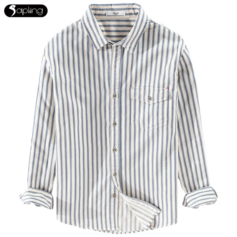 

Men's Spring Autumn Casual Striped Shirts Male Cotton Shirts Loose Comfortable Youth Lapel Classic Fashion Literary Cotton Shirt