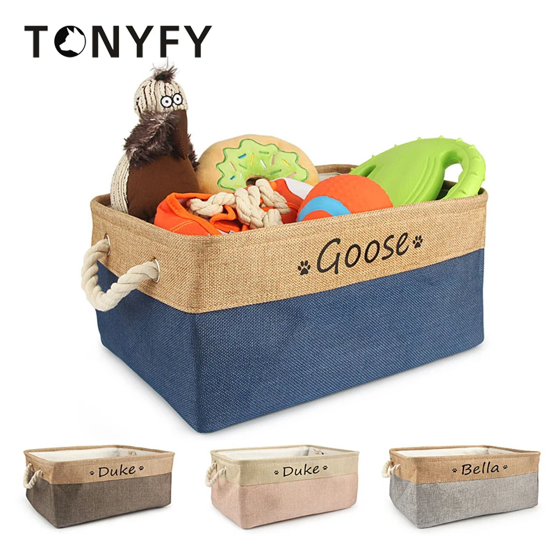 

Custom Name Pet Storage Basket Personalized DIY Toy Clothes Bin Dog DIY Canvas Collapsible Box Free Print ID Pet Accessories