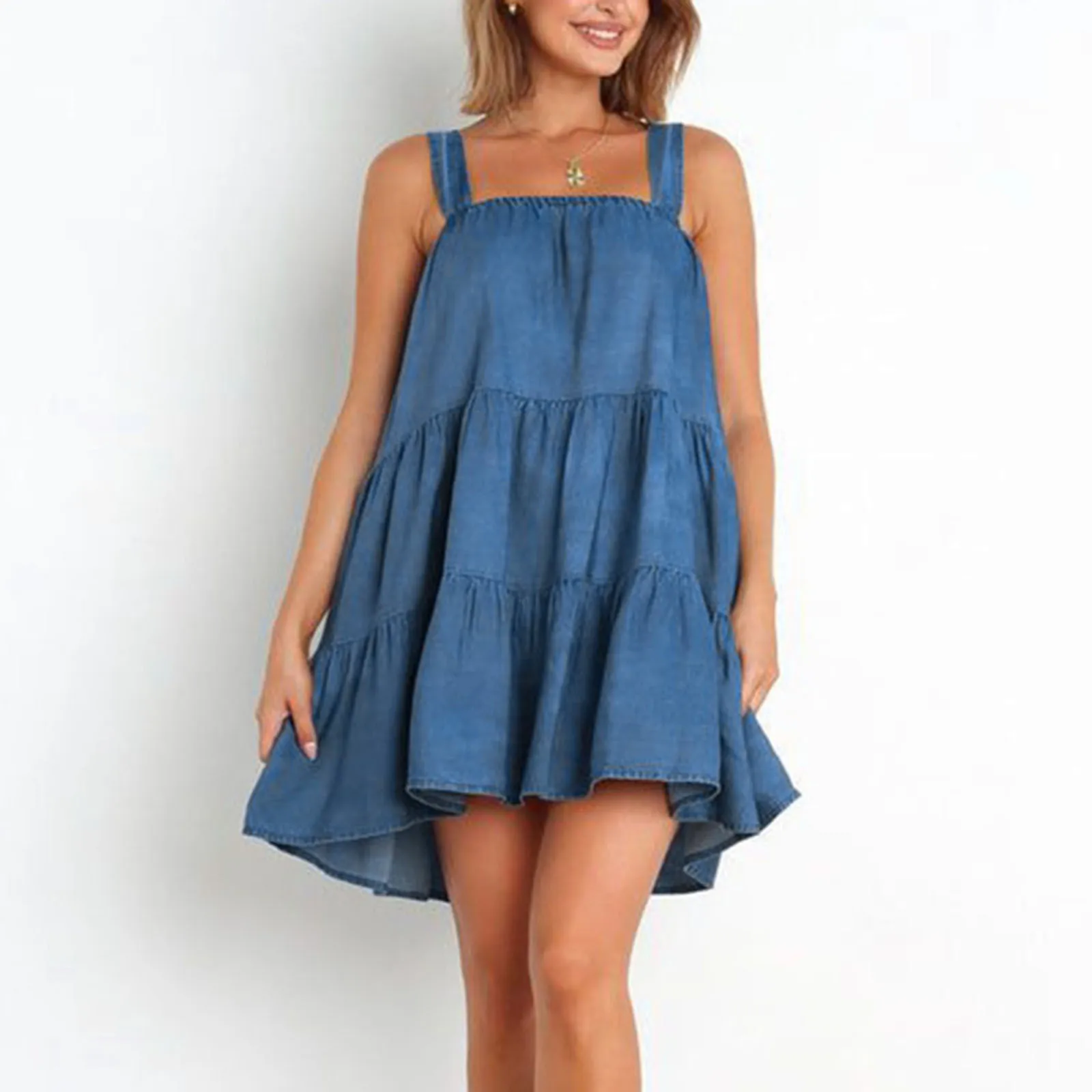 

Женское летнее Повседневное платье без рукавов, повседневные платья фиолетового и черного цветов с оборками в несколько рядов, Короткое же...