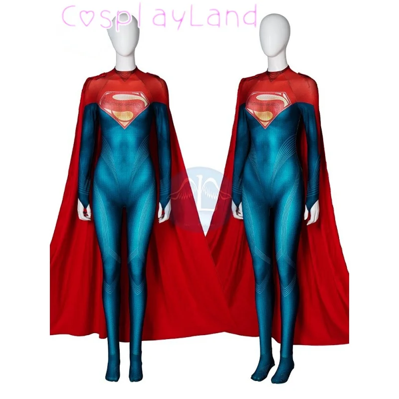 

2023 Movie Superhero New Outfit Kara Zor El Cosplay Jumpsuit with Cape 3D Printing Heroine Girl Suit Halloween Carnival Costume