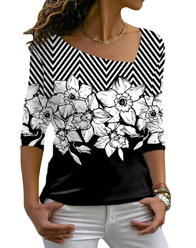 

Женский Повседневный пуловер с длинным рукавом, свободный элегантный пуловер с 3D цветочным принтом и V-образным вырезом, для улицы, на осень