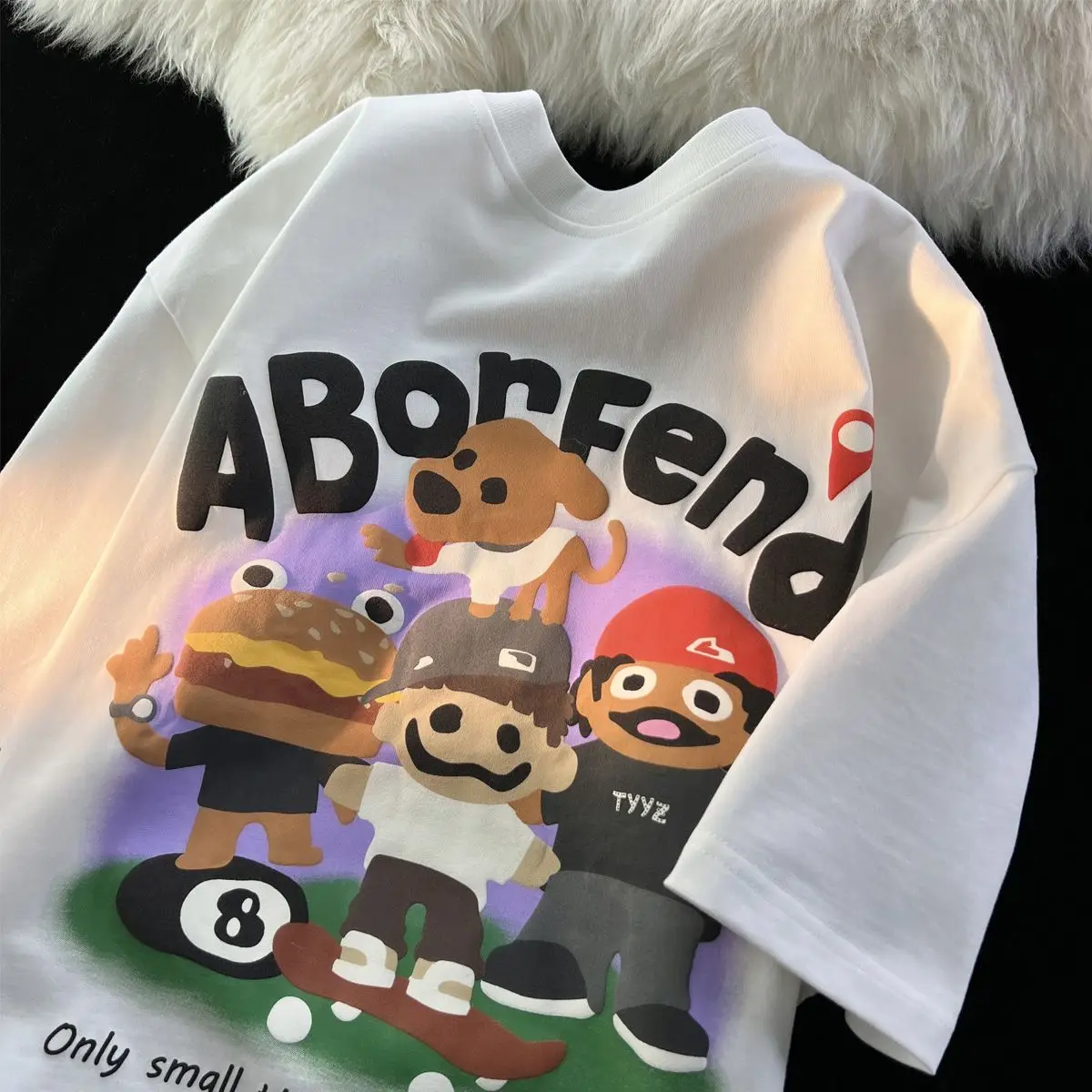 

European High Street Vintage Cartoon Anime Graphic T-shirt for Men and Women Loose Short Sleeve Fashion Couple Half Sleeve Top
