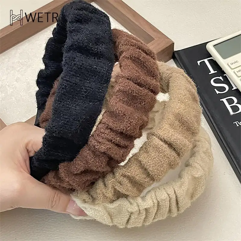 

Plush Pleated Headband For Women Temperament Hair Band Hair Clip Autumn Winter Solid Color Simple Headdress Hair Accessories