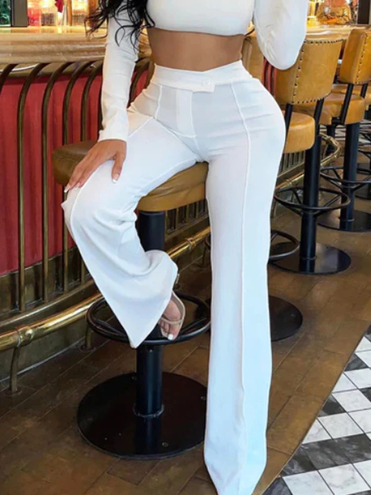 Брюки-клеш Женские на одной пуговице элегантные однотонные свободные офисные