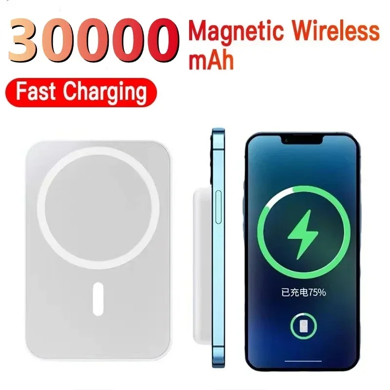 

Магнитный внешний аккумулятор высокой емкости, 30000 мАч, беспроводная быстрая зарядка, портативный аккумулятор для Xiaomi, Samsung, Huawei, iPhone 14, 13