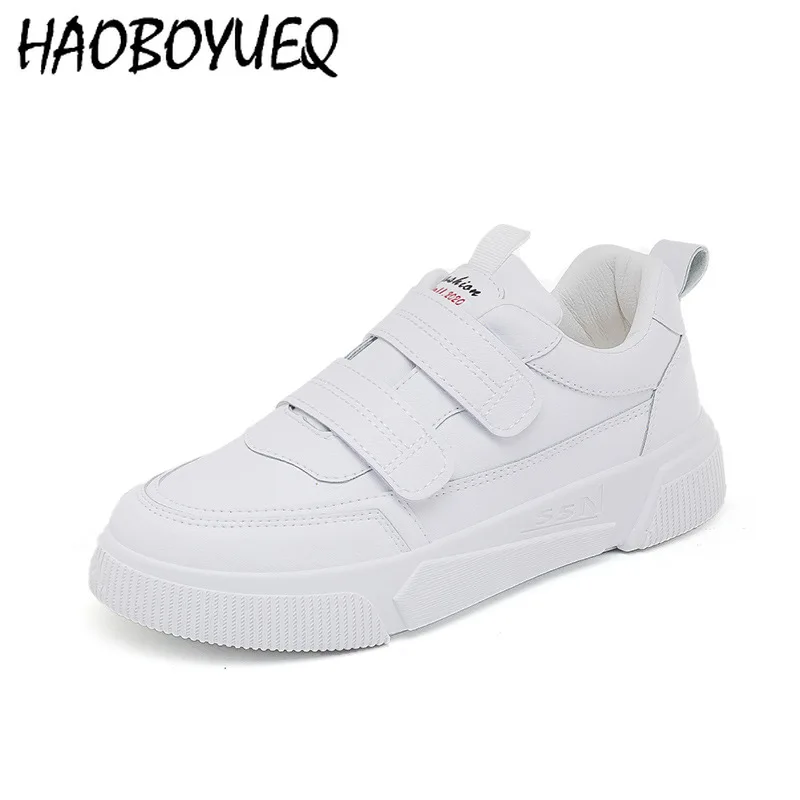 

Кроссовки женские на липучке, Вулканизированная подошва, Повседневная Нескользящая спортивная обувь, классические, белые