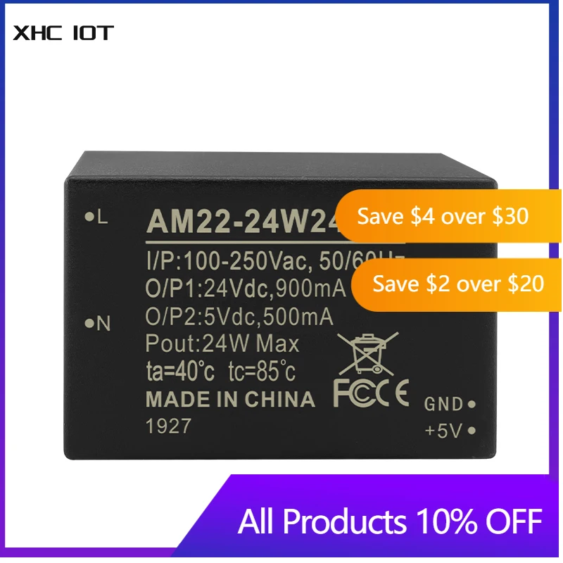 

24W AC-DC Dual-Output Buck Power Supply Module 100~250VAC To 24V 5V DIP AM22-24W2405V