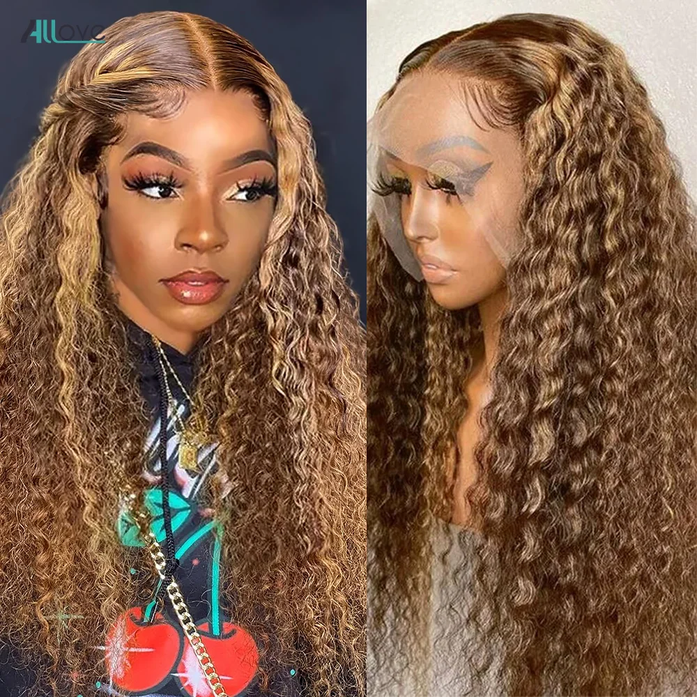 Highlight Curly Human Hair Wig Lace Frontal Wig Ombre Honey Blonde Deep Curly Lace Front Wig Brazilian Closure Wigs For Women