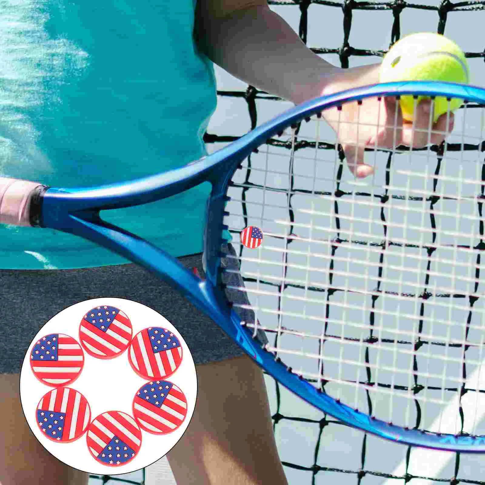 

6PCS Silicone Tennis Racket Vibration Dampeners American Flag Tennis Racquet Absorbers Tennis Racket Strings Dampers for Players