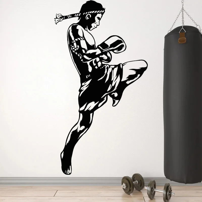

Thai Boxing Muay Boxer Wall Sticker Vinyl Decal Fight Skilling Boys Room Decoration Martial Mural