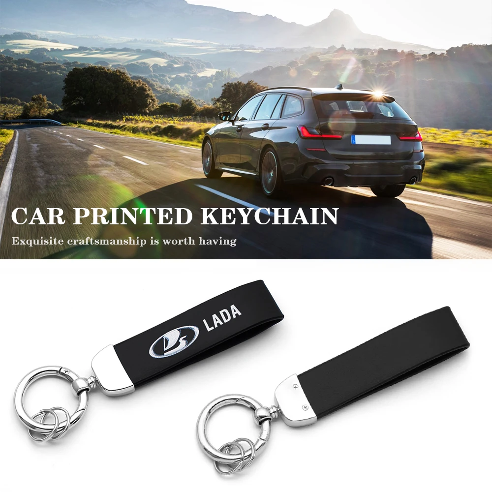 

High-Quality Leather Printed Keychain Round Jewelry For Lada Priora Sedan Kalina Granta Vesta Xray Niva Lanyard Auto Accessories