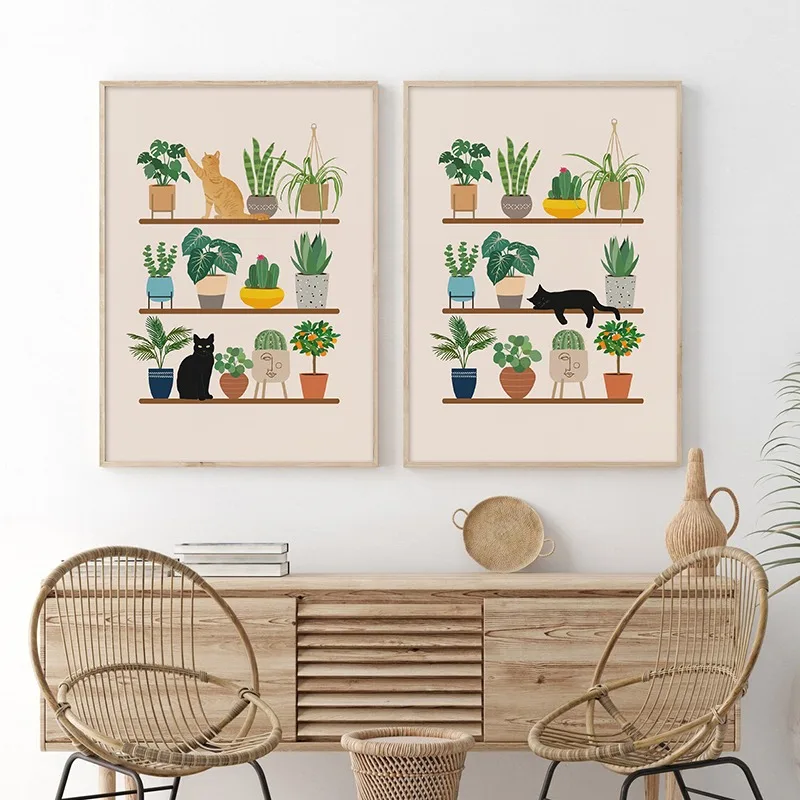 Постеры в стиле бохо для кошек и домашних растений