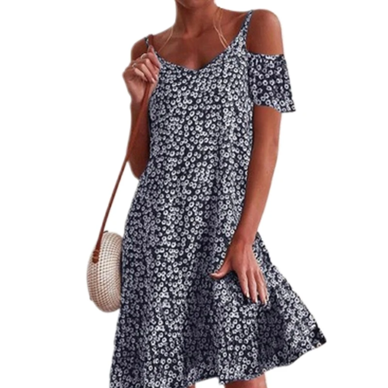 

Женское длинное платье миди с коротким рукавом, V-образным вырезом, цветочным принтом и оборками на подоле