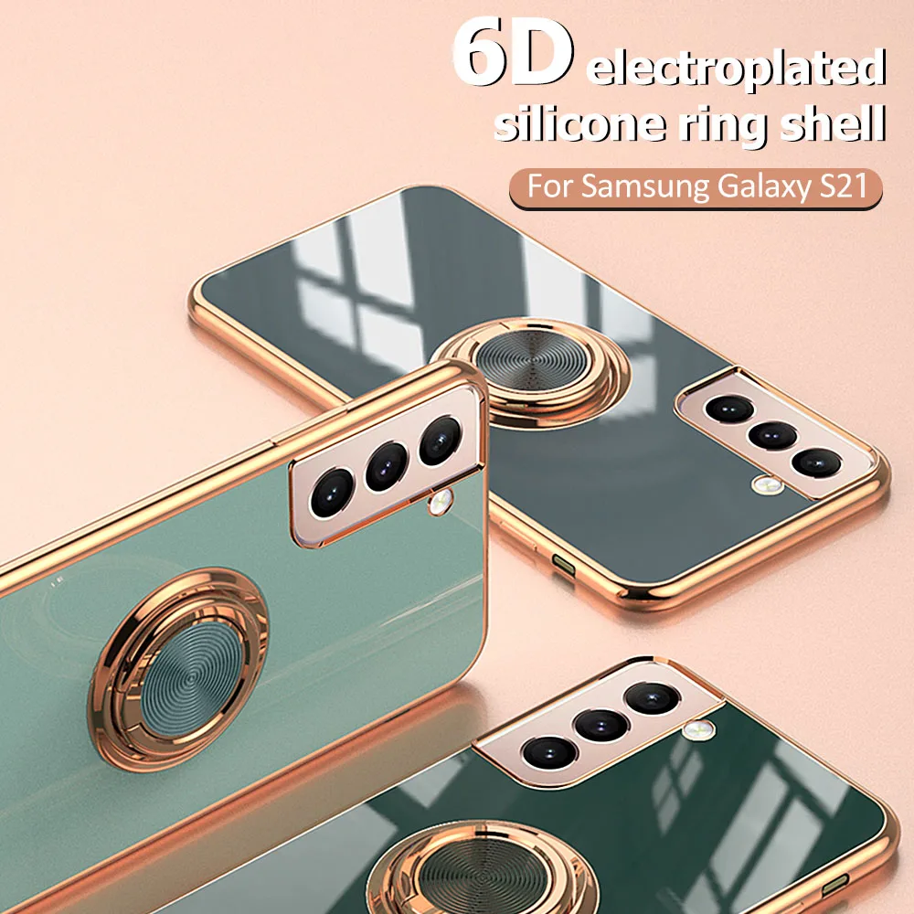 

Soft Luxury Plating Silicone Finger Ring Holder Case For Samsung Galaxy S21S22 Ultra Ultra S20FE Note20 9 10 Plus A72 A52 Cover
