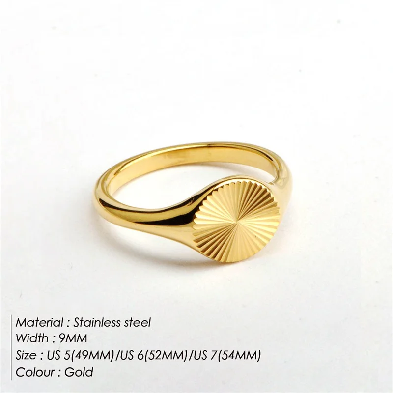 

Sonny Angel Stainless Steel Rings for Women Gold Plated Do Not Fade Wave Rays Texture Signet Dainty Ladies Free Shipping