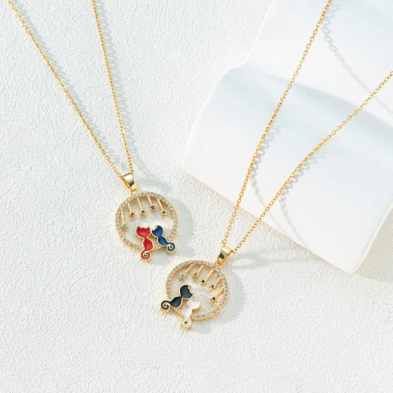 

Original Design Pet Cat Pendant Necklace Fashion Chain Lovers Girlfriends Dripping Oil Inlaid Zircon Jewelry