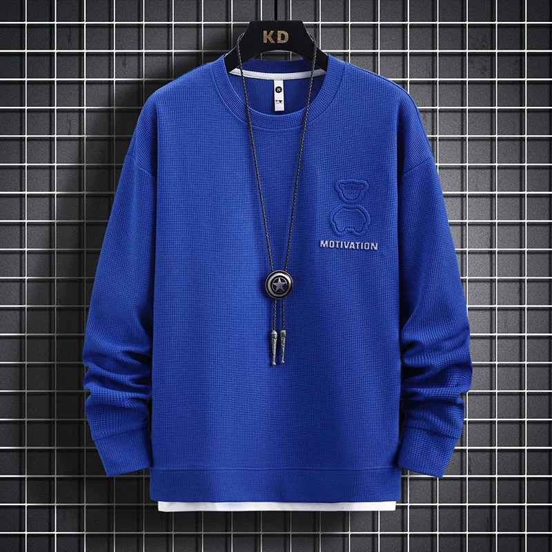 

СВИТЕР Little bear с круглым вырезом, Мужская одежда для влюбленных на осень 2023, модный Свободный пуловер с длинным рукавом и вафельным принтом, ф...