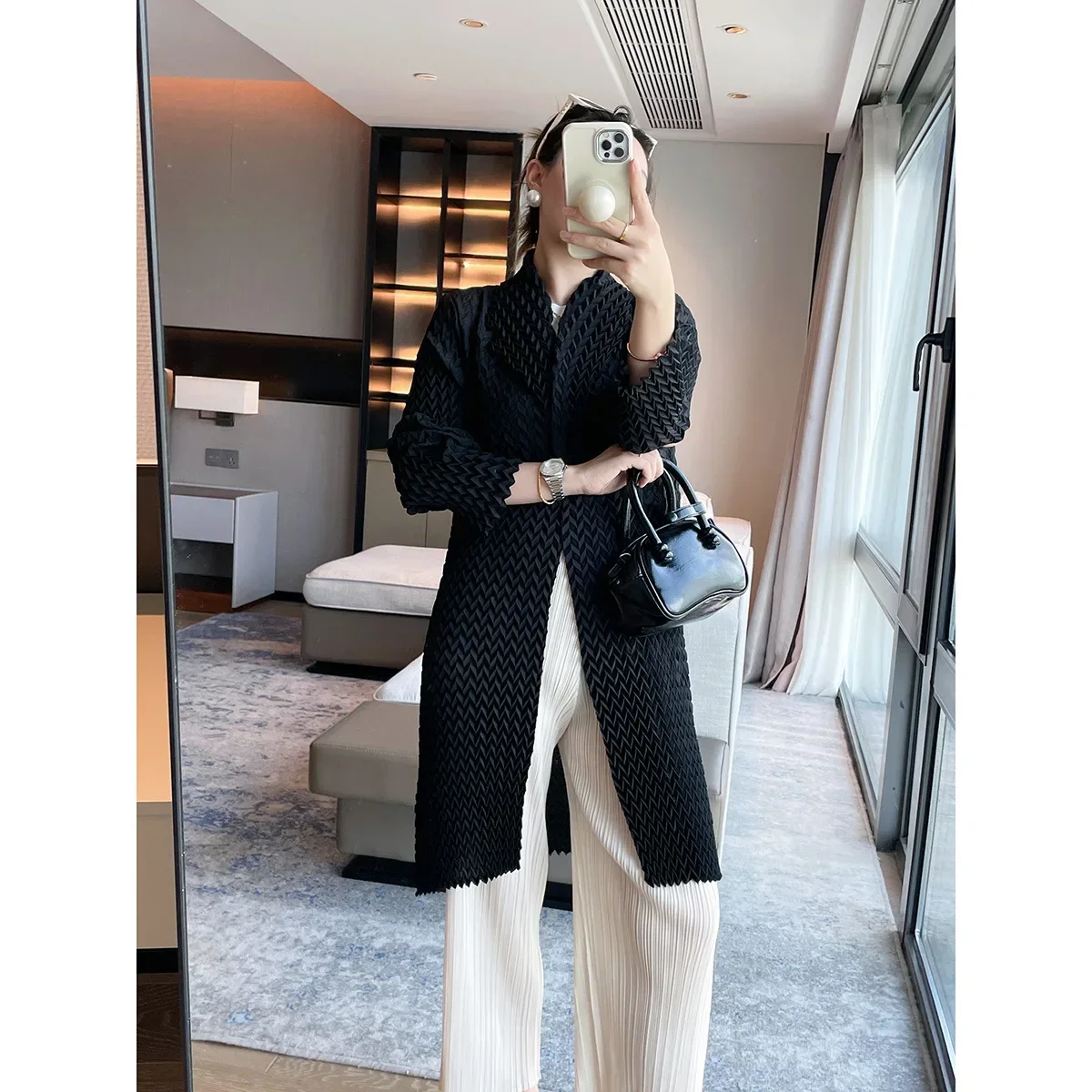 Женский плиссированный жакет тренчкот с лацканами модная универсальная длинная