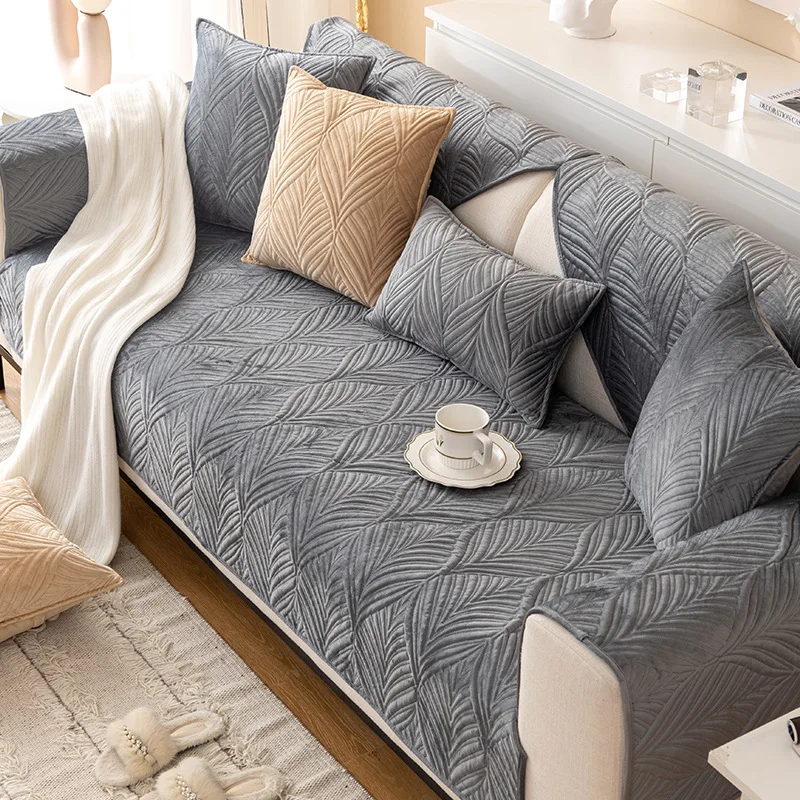 

Grey New Thicken Fabric Sofa Cover Slip Resistant Slipcover Seat European Couch Cover Sofa Towel for Living Room Decor L Shape