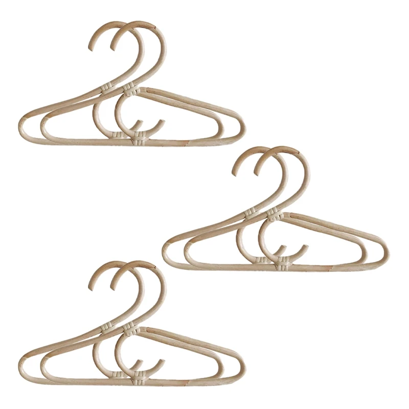 

AT14 6Pcs Rattan Clothes Hanger Nordic Style Kids Garments Organizer Rack Children Hanger Kids Room Decor Hangers For Clothes