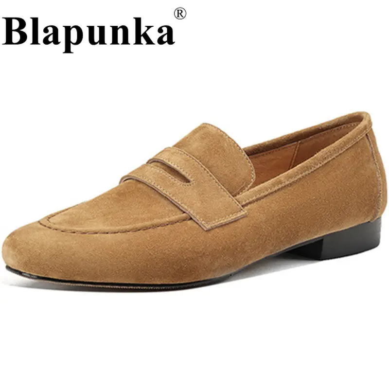 

Blapunka Comfort Sheep Suede Loafers Flat Shoes for Women Spring Autumn Lazy Slipons Round Toe Soft Brown Flat Loafer Ladies New