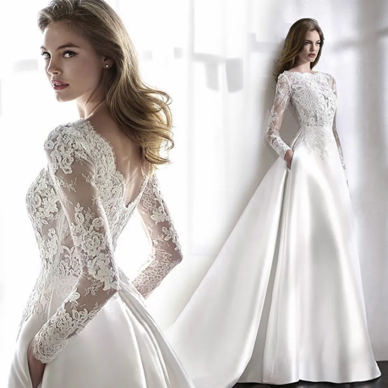 Купи Wedding Dresses 2023 Bride Dress Elegant Full Sleeves Court Train Vestido De Noiva A Line Luxury Lace Bridal Gowns With Applique за 5,534 рублей в магазине AliExpress