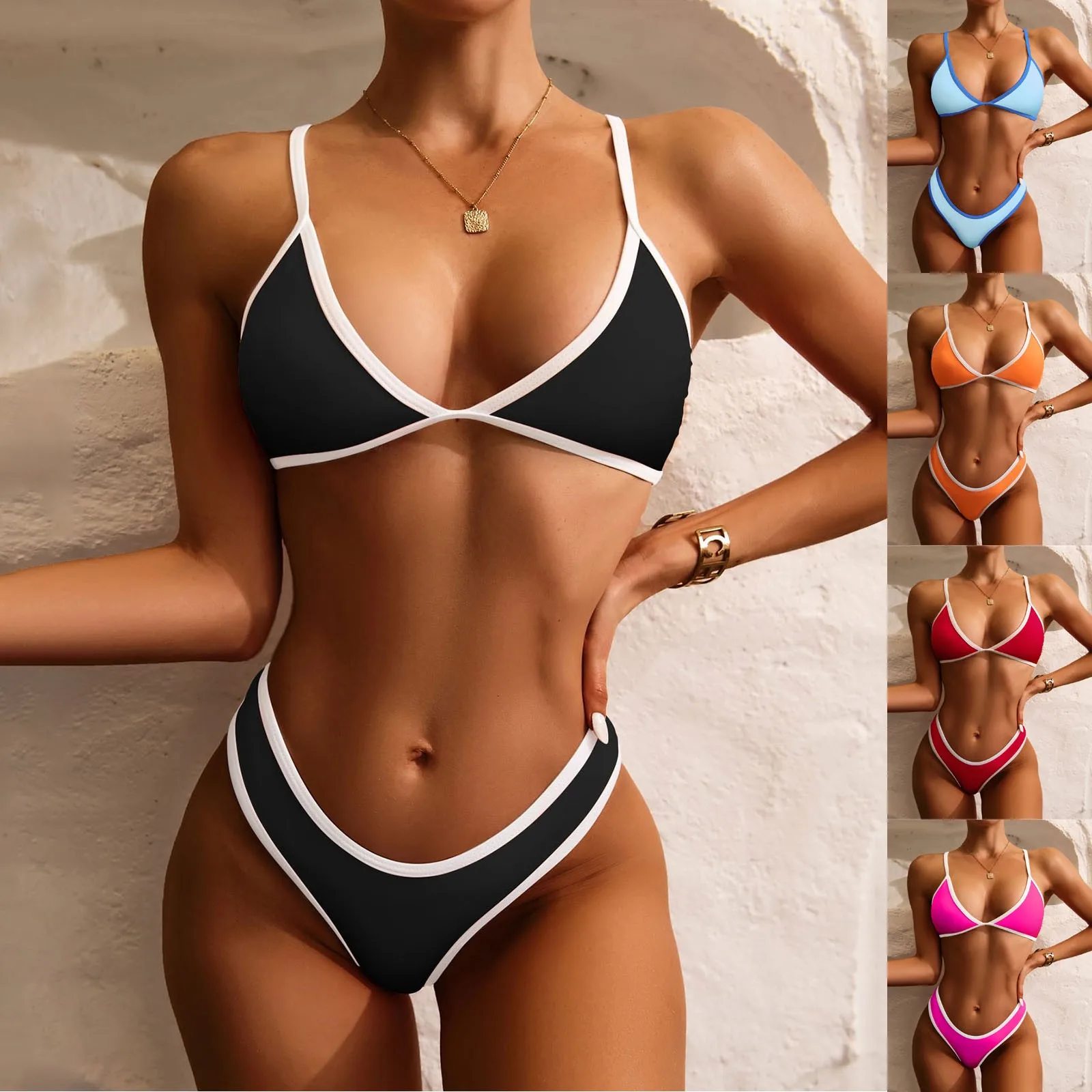 

Women's Bikini Split Swimwear Sexy Solid Color With Chest Cushion Without Steel Bracket Comfortable Casual Beach Cover Ups For W