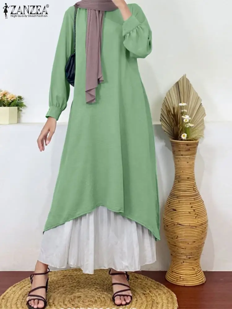 

ZANZEA Women Stylish Muslim Blouse Casual Irregualr Hem Shirt Eid Mubarek Ramadan Blusas Summer Long Sleeve Solid Long Tops 2023