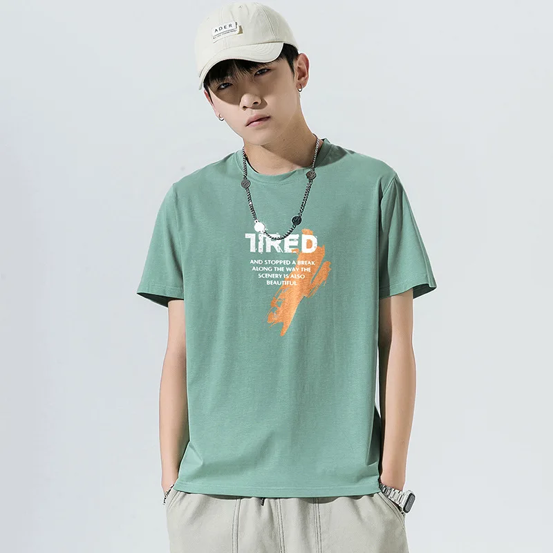 

Casual Cotton Mens Regular Short Sleeve T-shirts Hong Kong Kpop Style Wind Loose Candy Color Half Sleeve Leggings Tees M-6XL