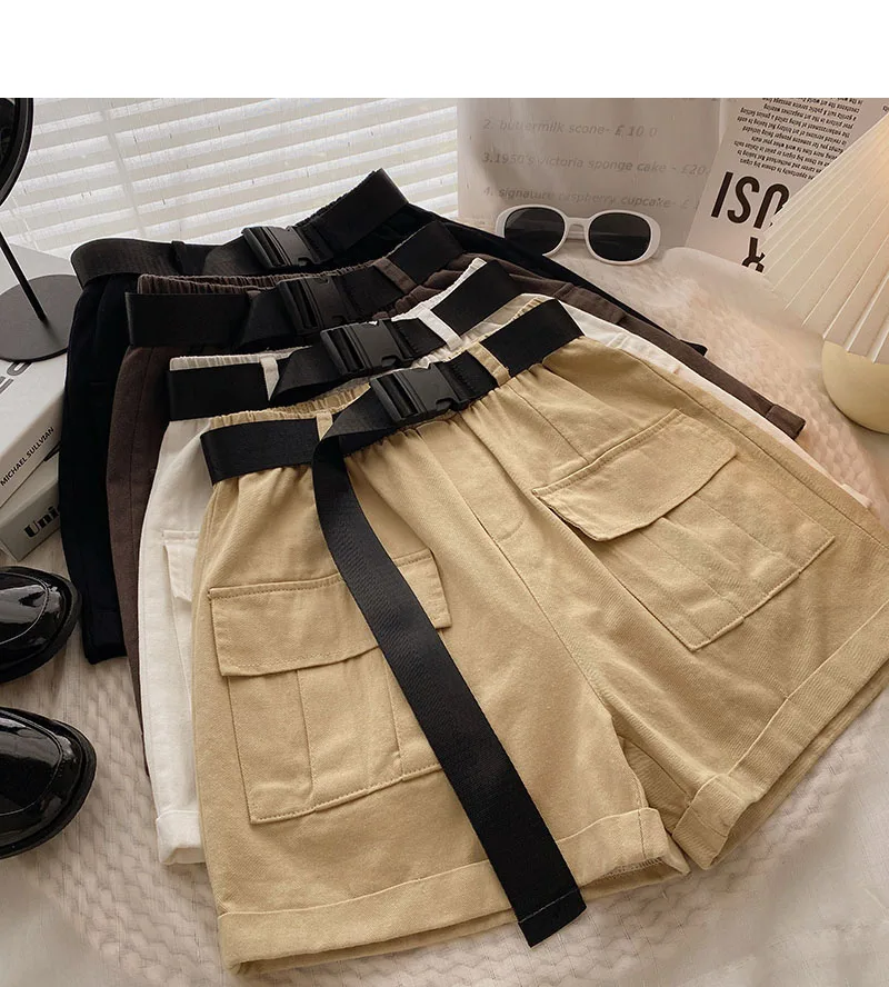 Women's new summer elastic high waist solid color casual shorts