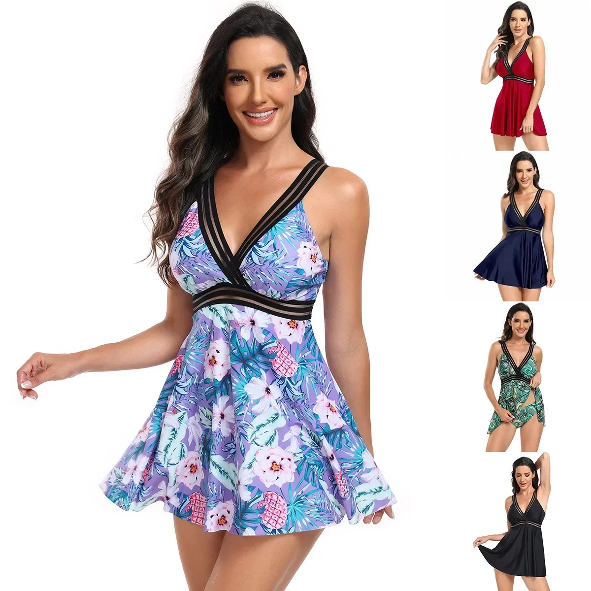 2024 новый цельный купальник женский с ткаными бретелями большая консервативная