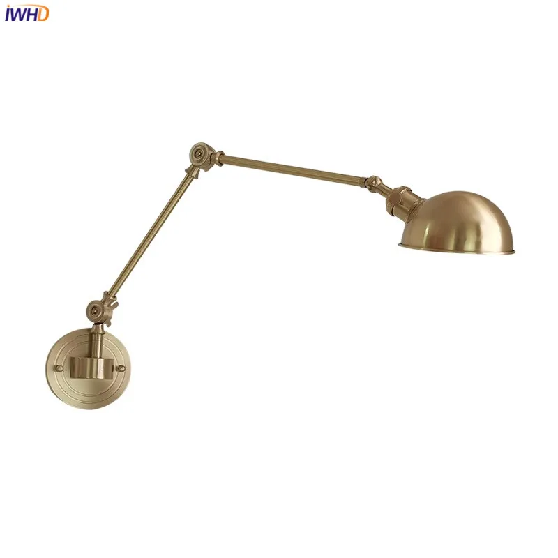 IWHD Pull Chain Copper LED Wall Light Fixtures Left And Right Rotate Up Down Bedroom Living Room Wandlamp Applique Murale