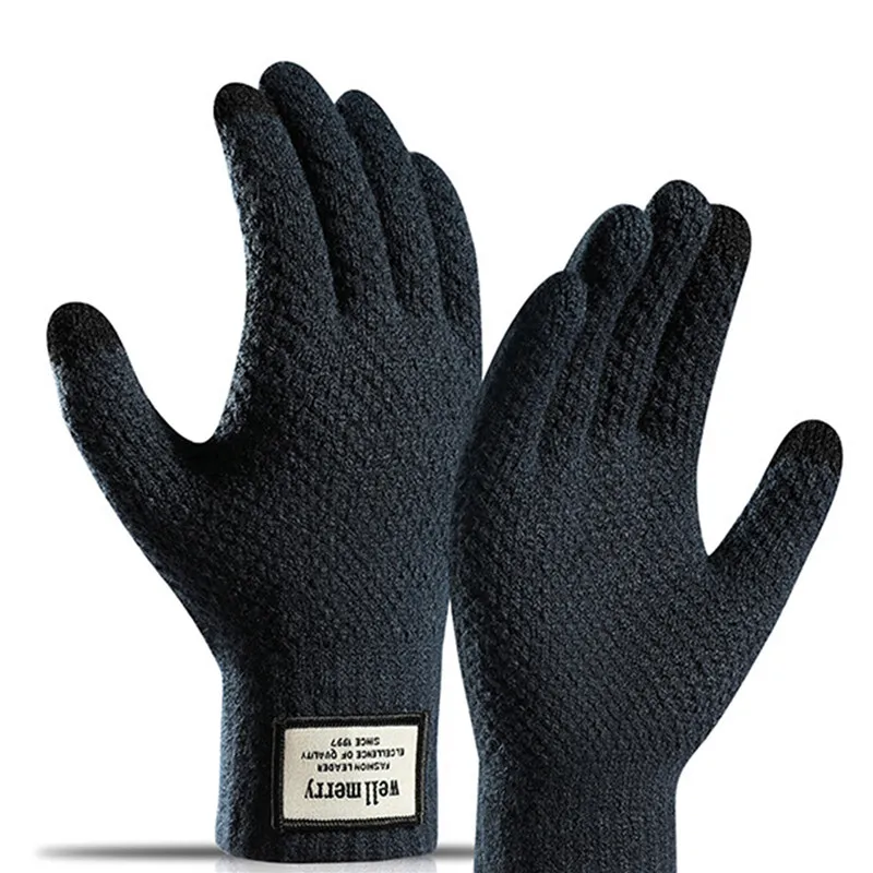 

Зимние мужские вязаные перчатки, высококачественные мужские варежки для сенсорного экрана, плотные теплые шерстяные кашемировые однотонные мужские деловые перчатки на осень