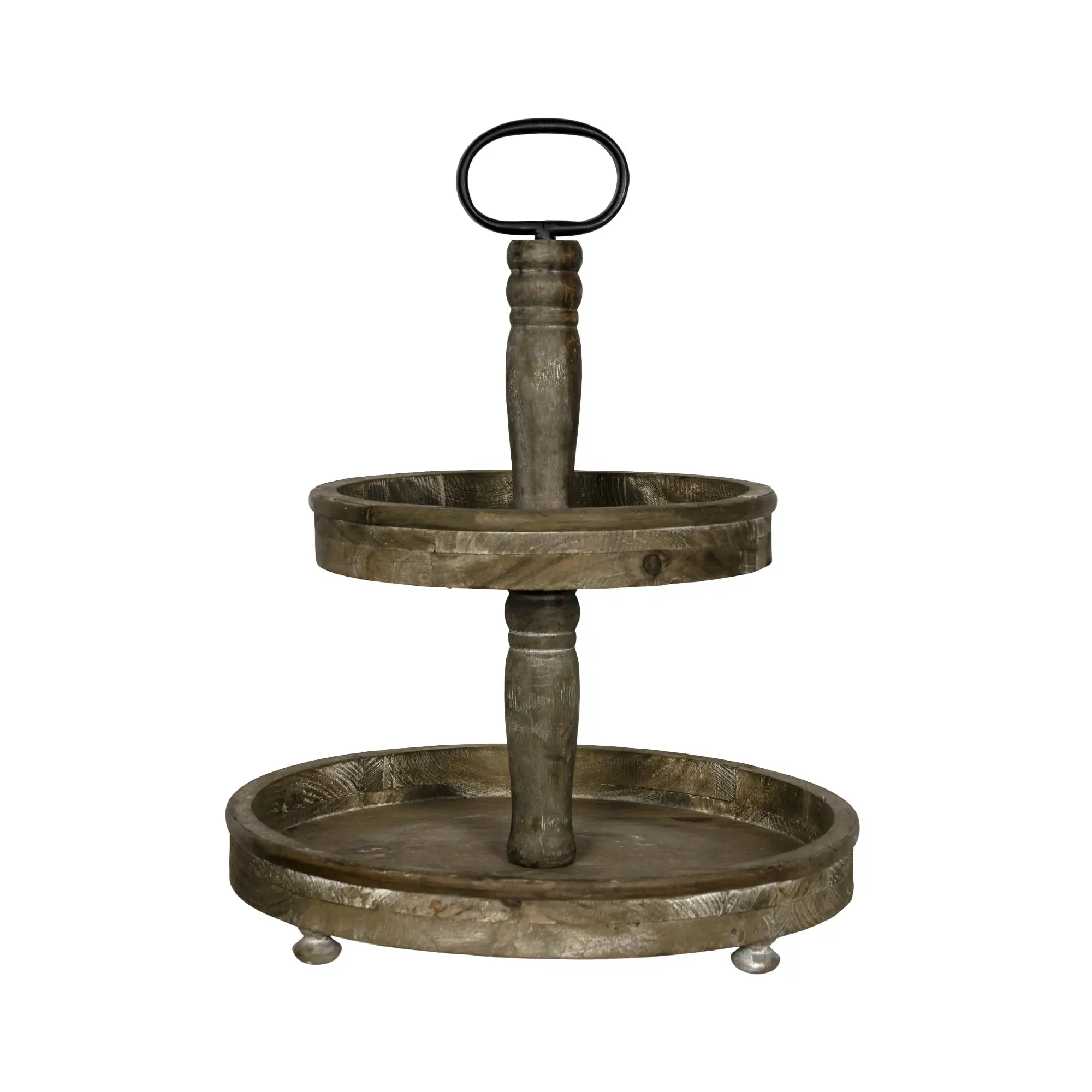 

14.5" Round Two Tiered Decorative Tabletop Tray, Brown