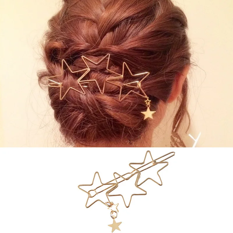 

Modern Stylish Geometric Hairgrips for Women Gold Hollow Out Star Type Hairpins Vintage Hair Stick Wedding Hair Accessories