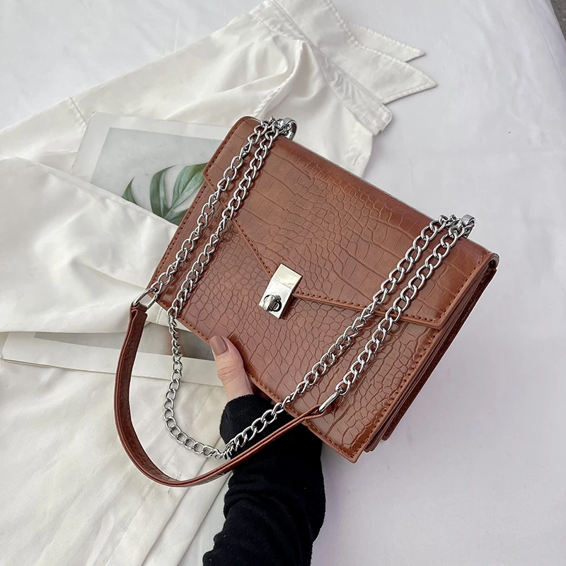 

Vintage PU Leather Shoulder Crossbody Bags for Women luxury Designer Bag With Crocodile Pattern Large Capacity Casual Tote Bag