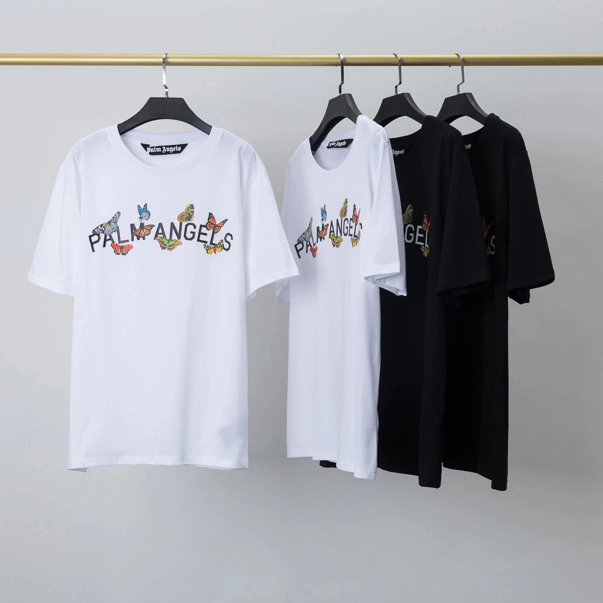 

Palm Angels 22SS Letter Logo Short Sleeve Round Neck T-shirt for Men and Women Lovers Butterfly Patterns Hip Hop Cotton T Shirt