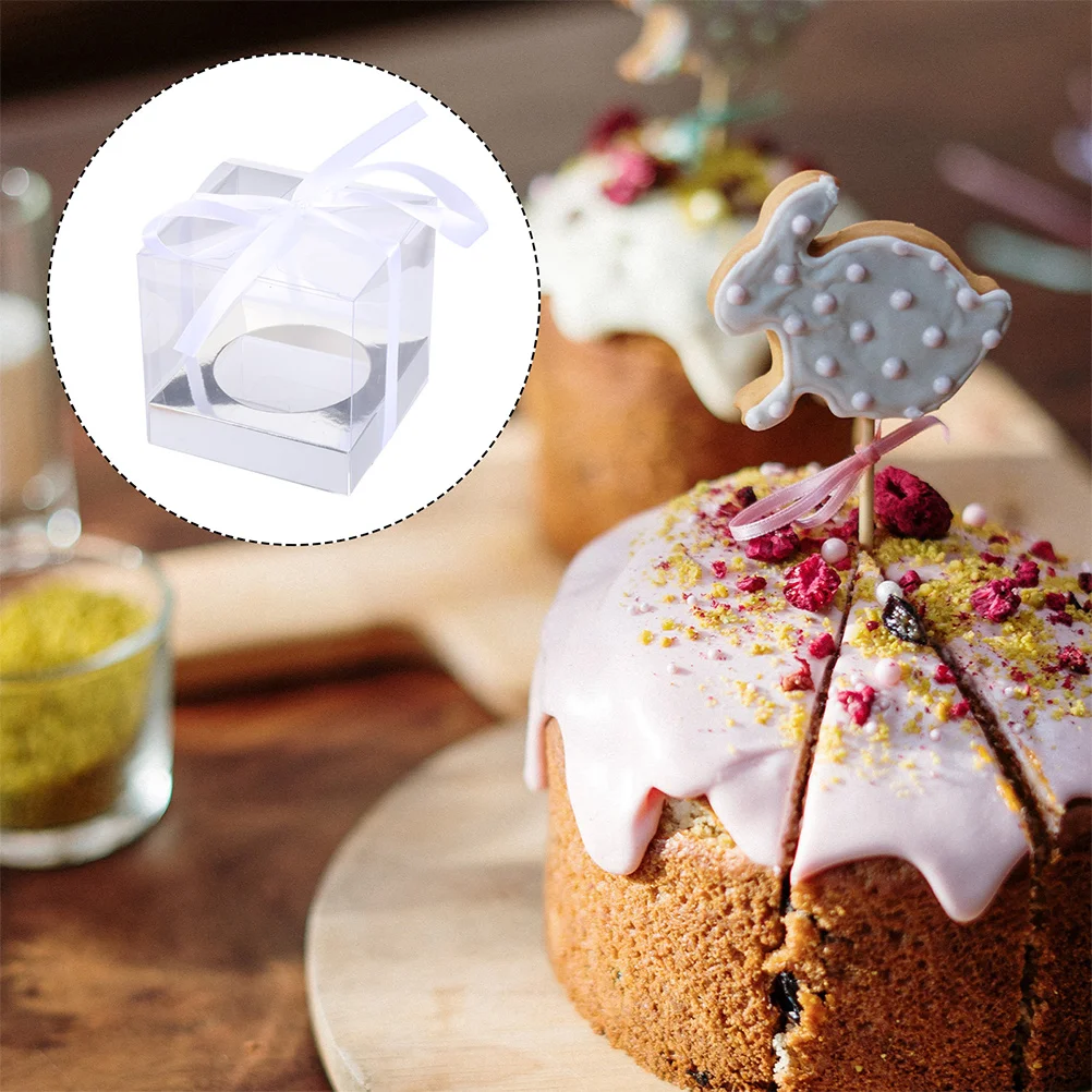 

24pcs Cake Box Clear Muffins Dome Box Mooncake Box with Clear Dome and Ribbon for Wedding Birthday Party Favors Supplies 9cm