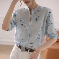 hemp womens summer dress 2021 new high end ramie shirt fashion silk and linen shirt ladies tops button up shirt
